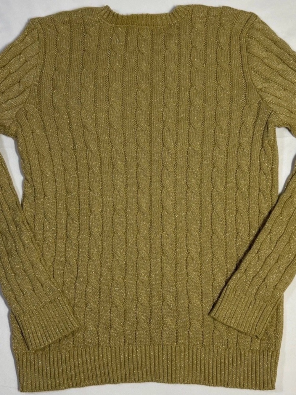 Ralph Lauren Gold Cable-Knit Crewneck Sweater with Embroidered Patch - Picture 3 of 5